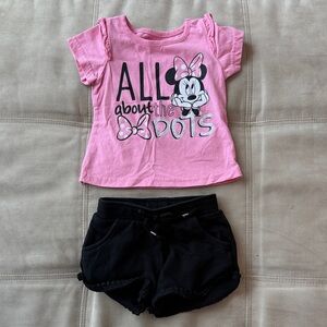 Disney Pink Minnie Mouse 'All About the Dots' Top & Black Shorts 3T